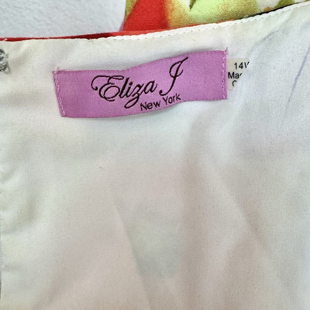 ELIZA J Sz 14 W Womens A-line Floral Pink Orange Sleeveless Summer Spring Dress - Picture 14 of 14